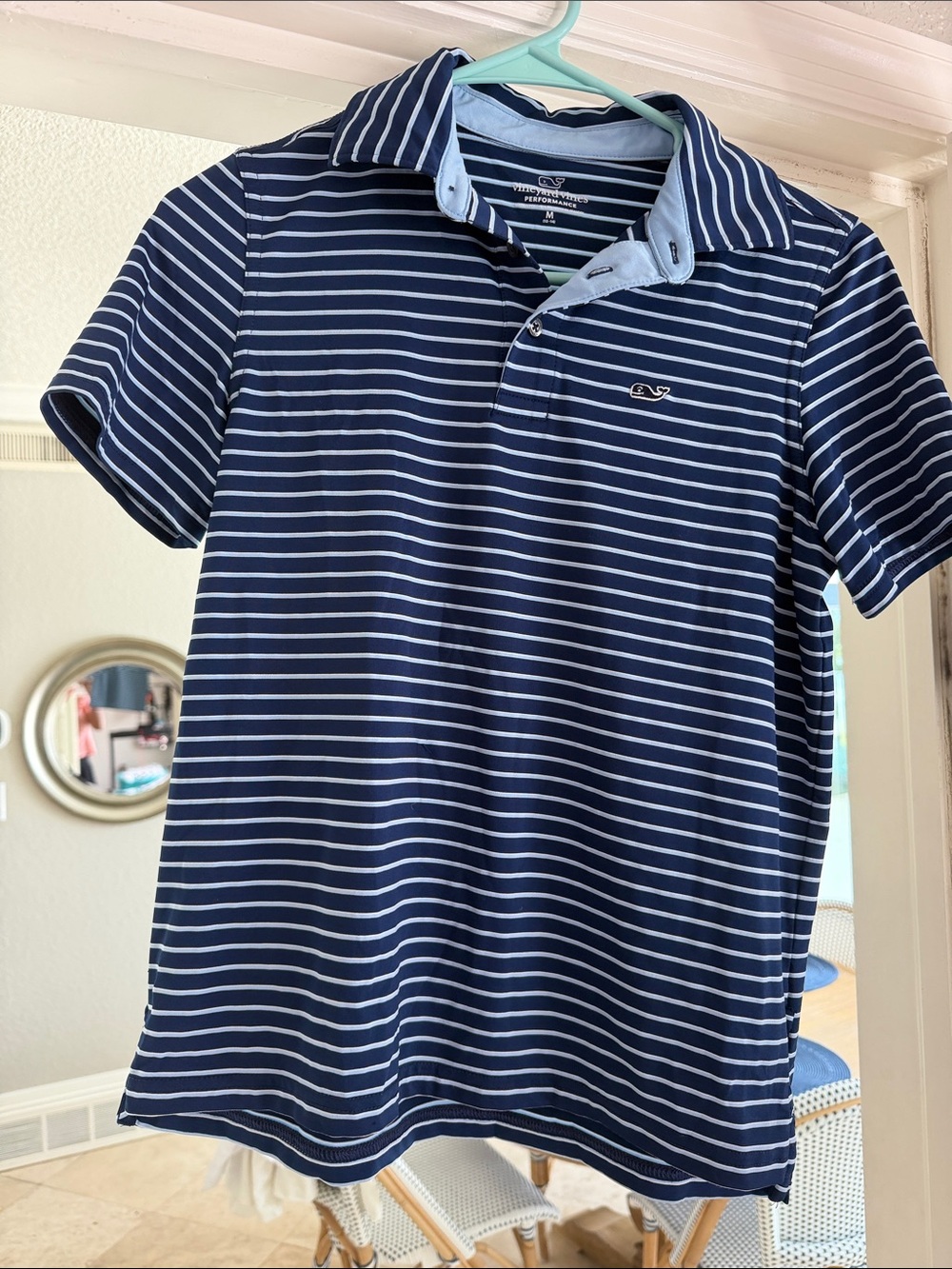 Vineyard Vines Navy & White Striped Polo with Light Blue Trim